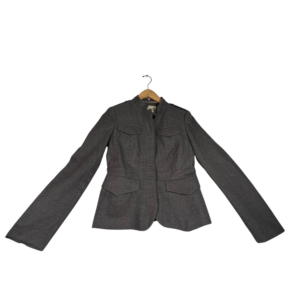 Banana Republic Gray Wool Military Jacket Stand Collar Epaulettes Size 6